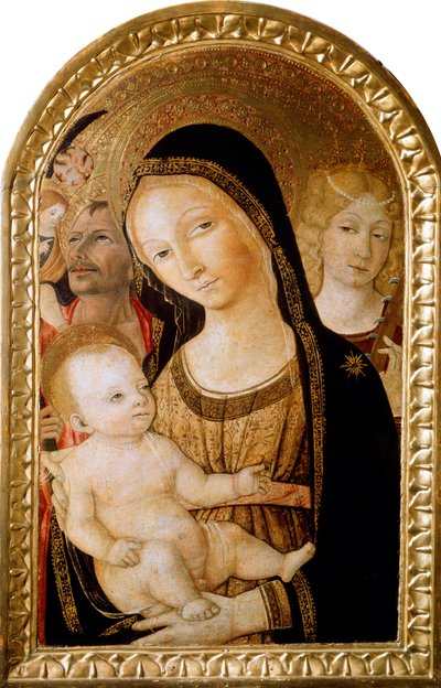 Madonna en Kind met Heiligen Catharina en Christoffel door Matteo di Giovanni