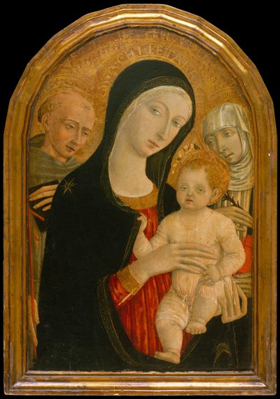 Madonna en Kind met Heiligen Franciscus en Catharina van Siena, circa 1476-80 door Matteo di Giovanni