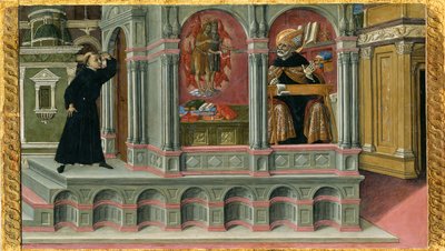 De visioen van Sint Augustinus van de heiligen Hiëronymus en Johannes de Doper, 1476 door Matteo di Giovanni