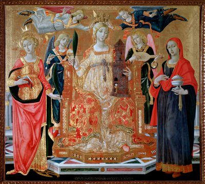 St. Barbara op de troon, Sint Maria Magdalena, Sint Catharina van Alexandrië door Matteo di Giovanni di Bartolo