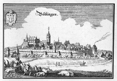 Böblingen - uittreksel uit Topographia Sueviae (Zwaben) door Matthaus Merian