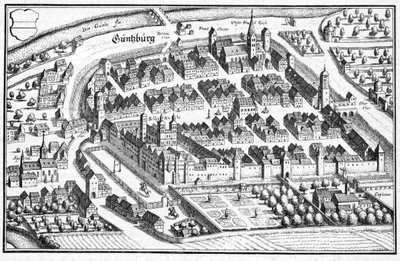 Güntzburg - fragment uit Topographia Sueviae (Zwaben) door Matthaus Merian