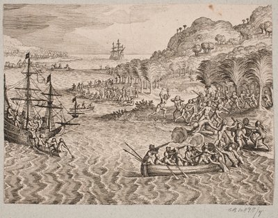 Over de landing van de Nederlanders op het bodemloze eiland door Matthäus Merian d.Æ.