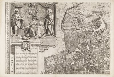 Kaart van Rome. Linkerbovenhoek door Matthaus Greuter