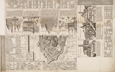 De zeven pelgrimskerken. Randdecoratie voor een kaart van Rome door Matthaus Greuter