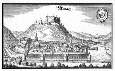 Aurach - fragment uit Topographia Sueviae (Schwaben) door Matthaus Merian
