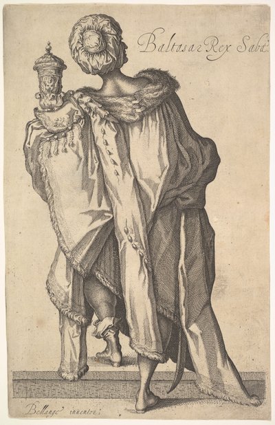 Balthasar, naar figuur in De Aanbidding der Wijzen door Jacques Bellange, ca. 1610-50 door Matthaus Merian