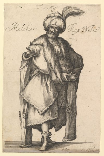 Melchior, naar de Drie Koningen-serie van Jacques Bellange, ca. 1615 door Matthaus Merian