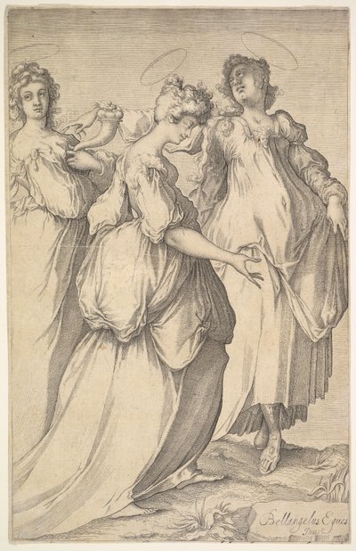 Drie gehulde vrouwelijke figuren, ca. 1610-50 door Matthaus Merian
