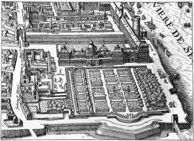 Parijs: het paleis en de tuin van de Tuilerieën in 1615, facsimile van het plan van Mathieu Merian door Matthaus the Elder (after) Merian