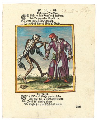 De dood en de advocaat, ca. 1700-1725 door Matthaus the Elder Merian