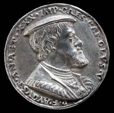 Karel V, 1500-1558, Koning van Spanje 1516-1556, Heilige Roomse Keizer 1519 [voorzijde], 1530 door Matthes Gebel