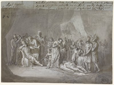 Het lijk van Patroclus in Achilles tent beweend door Mattheus Ignatius van Bree
