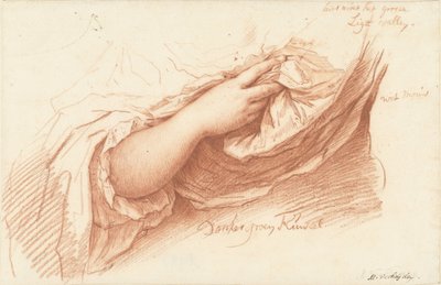 Studie van een rechterarm en hand op een wijde mouw door Mattheus Verheyden