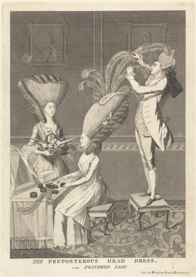 Het belachelijke hoofddeksel, of de gevederde dame door Matthew Darly