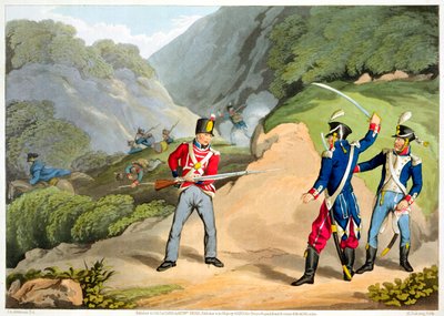 Een Britse soldaat die Twee Franse Officieren Neemt bij de Slag om de Pyreneeën, 1813-1816 door Matthew Dubourg