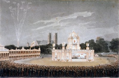 Vuurwerkshow in Green Park, Westminster, Londen, 1814 door Matthew Dubourg
