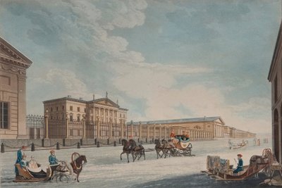 Uitzicht op de Imperial Bank en de winkels in Sint-Petersburg, 1815 door Matthew Dubourg
