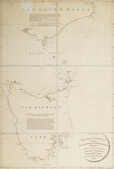 Een kaart van Basses Straight tussen New South Wales en Van Diemans Land, onderzocht door luitenant Flinders van HMS 