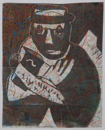 Engeland verlaten, 2006 (linoleumsnede op kaart) door Matthew Hilton