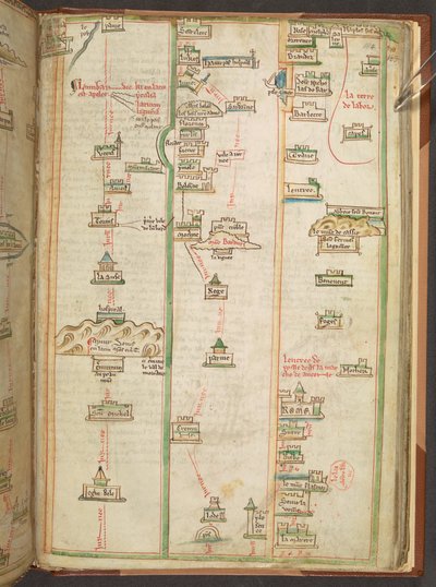 Een routekaart met de route tussen Londen en Napels, uit het Liber additamentorum van Matthew Paris door Matthew Paris