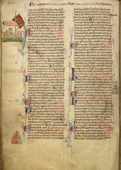 Royal 14 C. VII, f.116v Marginale tekening van Koning Hendrik III die het Engelse Kanaal oversteekt naar Bretagne, met een deel van de begeleidende tekst in het handschrift van de auteur, illustratie uit 