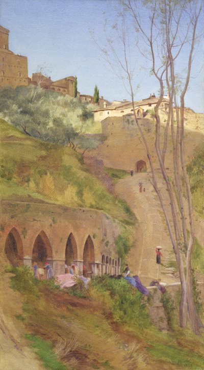 Wasvrouw bij de wasput, San Gimignano, Italië door Matthew Ridley Corbet