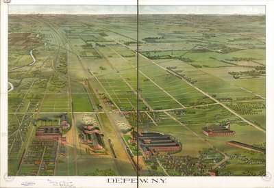 Vogelvlucht. Georiënteerd met het noorden naar rechts. LC Panoramische kaarten (2e ed.), 555.1 Ook beschikbaar via de website van de Library of Congress als rasterafbeelding. LC-kopie geannoteerd in inkt. Gestempeld op: Complimenten Depew Improvement Co.;  door Matthews Northrup Company