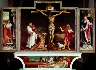 Het altaarstuk van Isenheim, ca. 1512-15 (olieverf op paneel) door Matthias (c.1480 1528) Grunewald