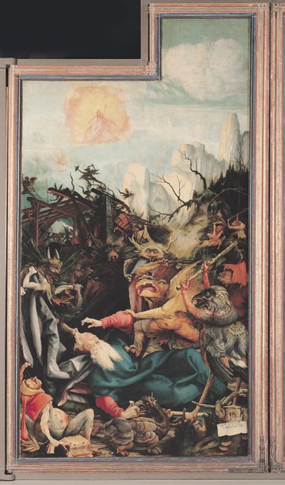 Het Isenheim-altaarstuk. Rechtervleugel: De verzoeking van Sint-Antonius door Matthias Grünewald