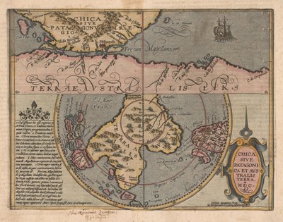 Chica sive Patagonica et Australis Terra uit Geographisches Handtbuch, 1600 door Matthias Quad