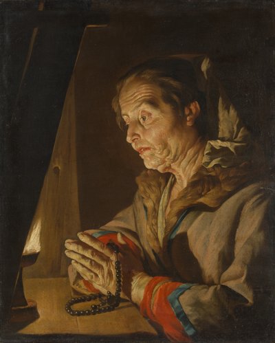 Oude vrouw die bidt, late 1630s of vroege 1640s door Matthias Stomer