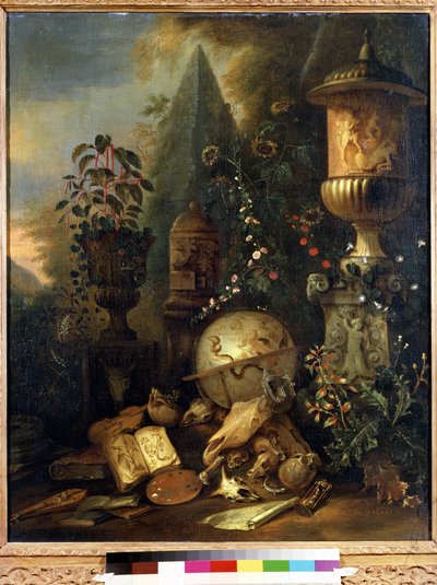 Vanitas, stilleven met een vaas door Matthias Withoos