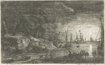 Zeegezicht bij maanlicht door Matthieu van Plattenberg