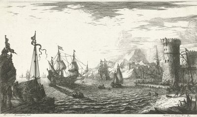 Zeehaven met schepen die binnen varen door Matthieu van Plattenberg