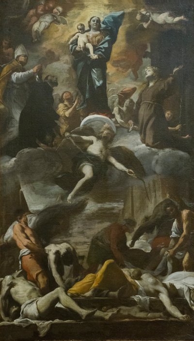 Schets van de votief fresco voor de pest van 1656 door Mattia (1613 99) Preti