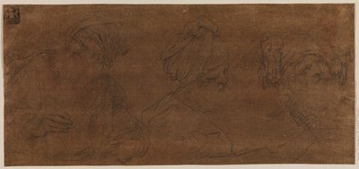 Drie studies van een oude man met een tulband door Mattia Preti