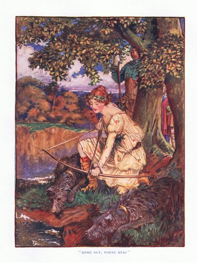 Kom naar buiten witte hert, illustratie uit Lady Anns Sprookjes, 1914 door Maud Tindal Atkinson