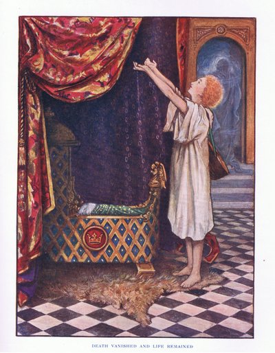 De dood verdween en het leven bleef, illustratie uit Lady Anns Sprookjes, 1914 door Maud Tindal Atkinson