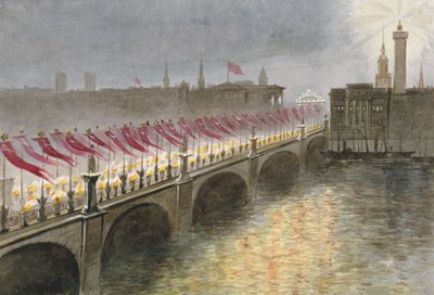 Uitzicht op de London Bridge op de nacht van de aankomst van Prinses Alexandra van Denemarken door Maul