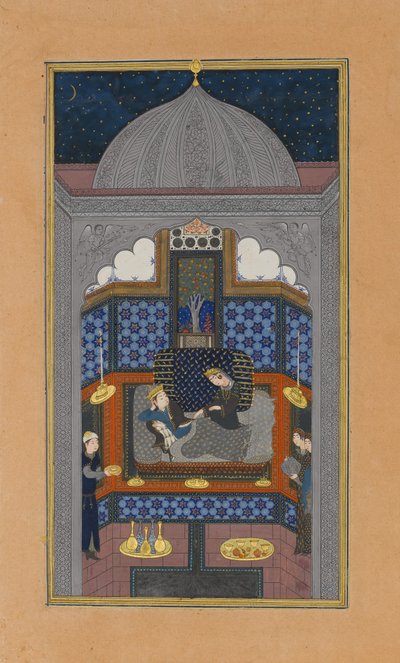 Bahram Gur en de Indiase Prinses in het Donkere Paleis op Zaterdag, Folio 23v..., ca. 1430 door Maulana Azhar