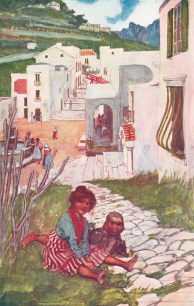 Een straat in Ravello (kleurenlitho) door Maurice (after) Greiffenhagen