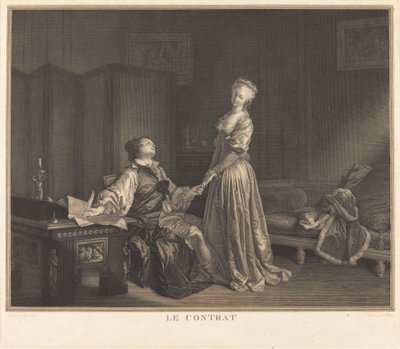 Het contract door Maurice Blot after Jean Honoré Fragonard