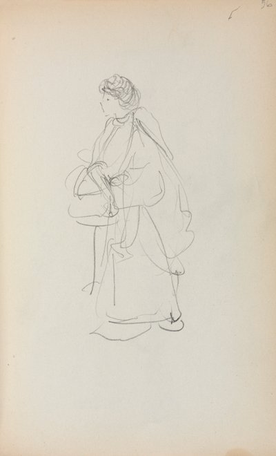 Italiaans schetsboek: Staande vrouw met een tas, pagina 56, 1898-1899 door Maurice Brazil Prendergast