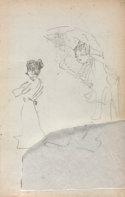 Italiaans Schetsboek: Staande Vrouw in profiel & Man met een Paraplu pagina 2, 1898-1899 door Maurice Brazil Prendergast