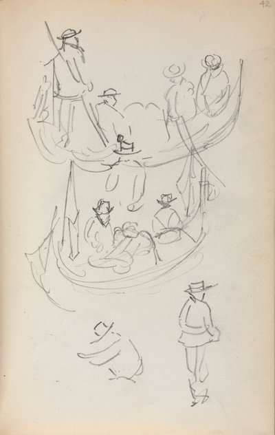 Italiaans schetsboek: Twee gondels met figuren, 1898-1899 door Maurice Brazil Prendergast