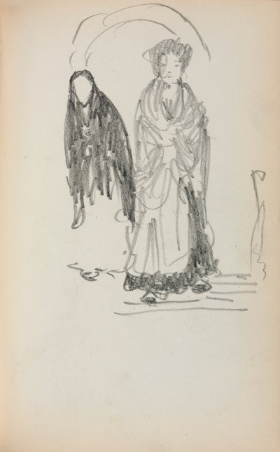Italiaans schetsboek: Twee staande vrouwen, pagina 123 door Maurice Brazil Prendergast