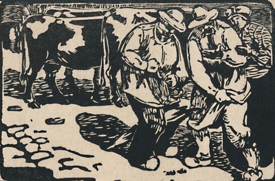 Markt in Auvergne - Uit Au Pied Des Puys, 1919 door Maurice Busset