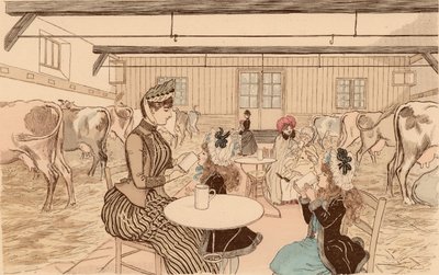 Moeders brengen hun kinderen naar de zuivelfabriek, Parijs, Frankrijk door Maurice Charles Mathieu (1849 1912) Bonvoisin