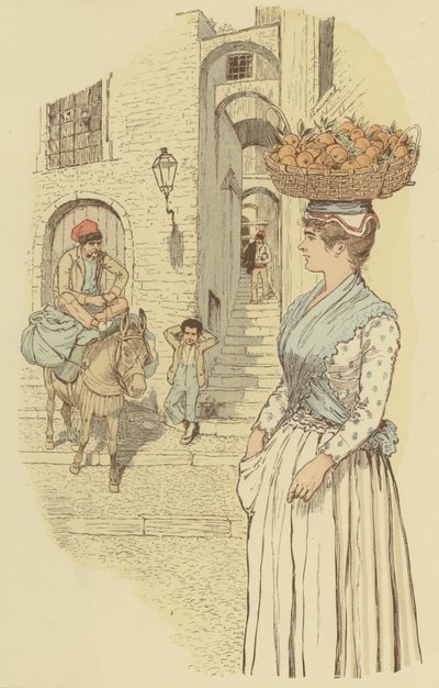 Straatleven in de smalle steegjes van de oude stad van San Remo, Italië door Maurice Charles Mathieu Bonvoisin